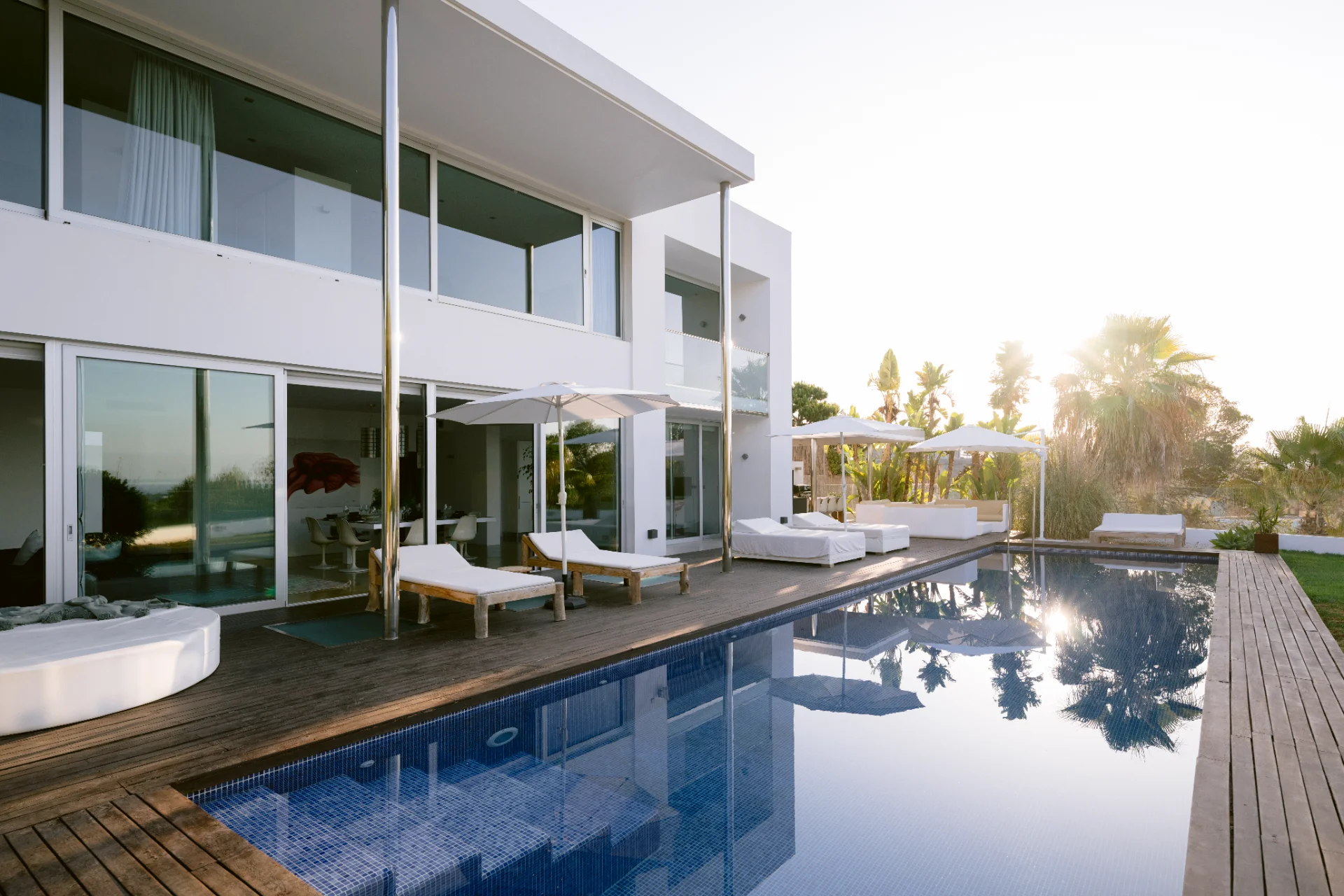 Aerial view of the villa and Ibiza coastline